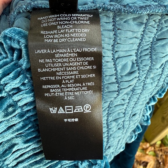 Anthropologie Puff-sleeved Velvet Blouse Top smocked Aqua Blue teal romantic L - Picture 10 of 13